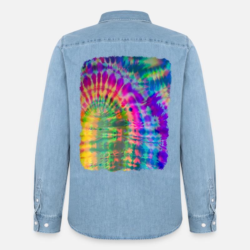 Tie Dye Batik - Männer Jeanshemd Organic von Stanley/Stella - verwaschenes Hellblau