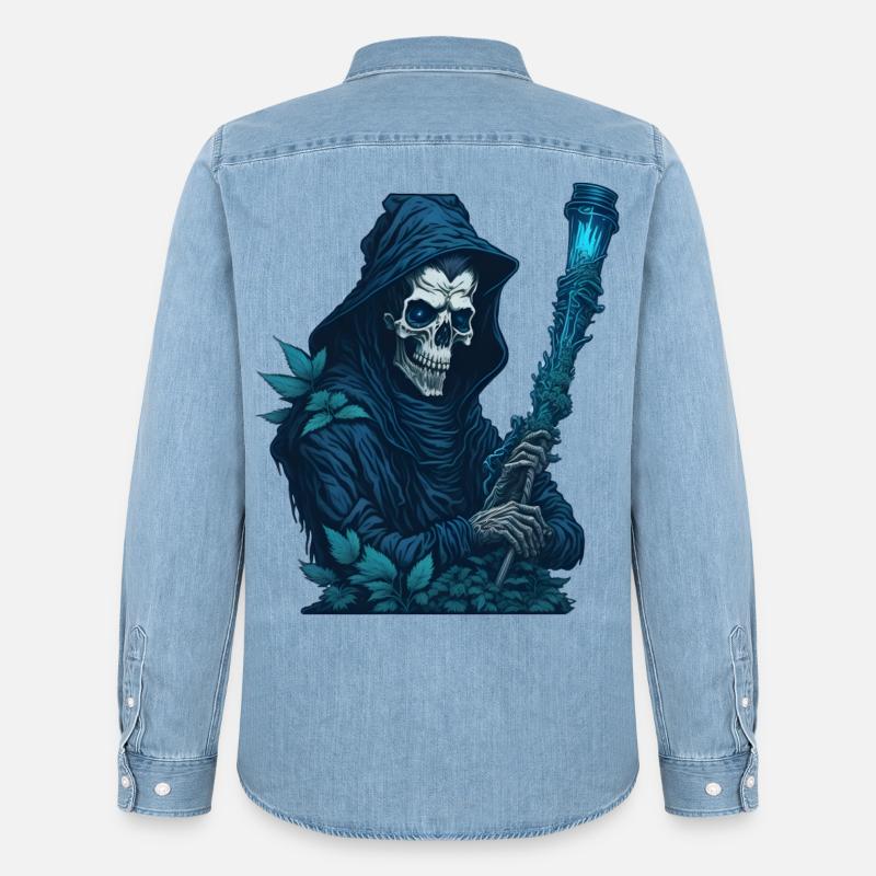 Sensenmann mit Gras Pfeife - Männer Jeanshemd Organic von Stanley/Stella - verwaschenes Hellblau