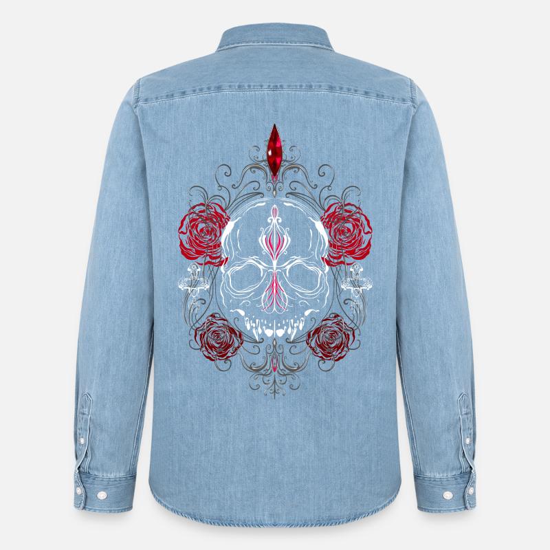Skull with Red Roses Gothic Ästhetik - Männer Jeanshemd Organic von Stanley/Stella - verwaschenes Hellblau