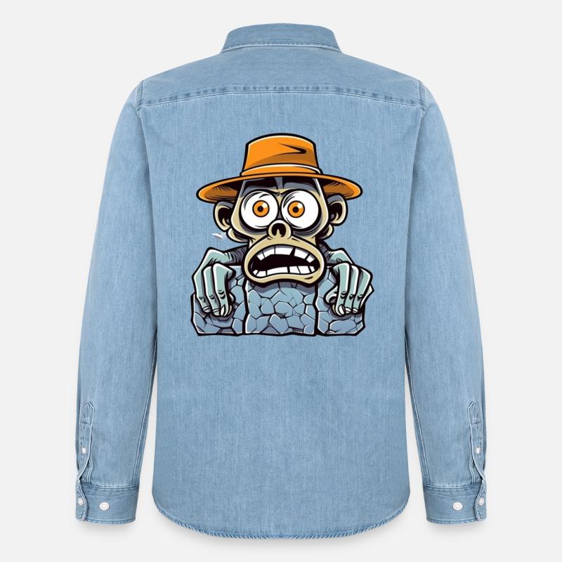 Esploratore morto con cappello e sguardo d'osso - Camicia in denim uomo bio di Stanley/Stella - azzurro chiaro slavato