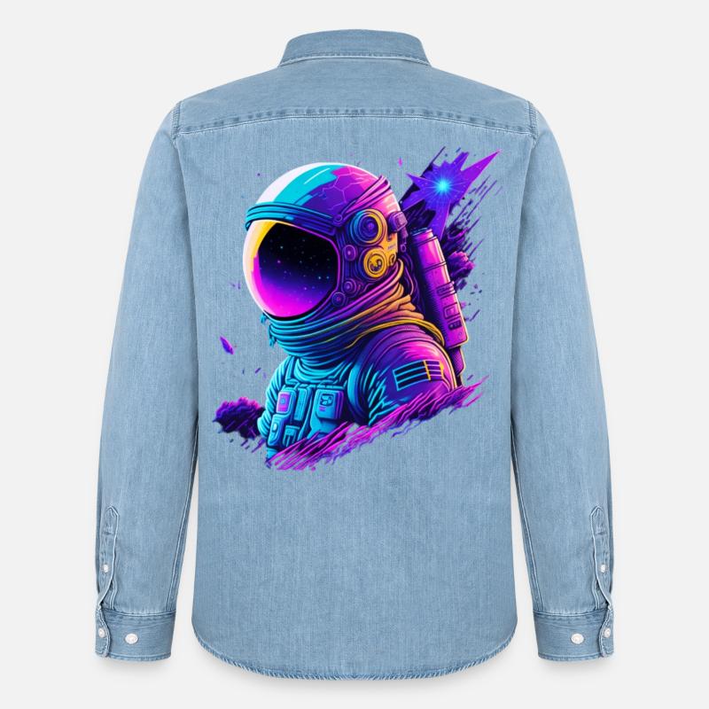 Synthwave Astronaut Space Explorer - Männer Jeanshemd Organic von Stanley/Stella - verwaschenes Hellblau