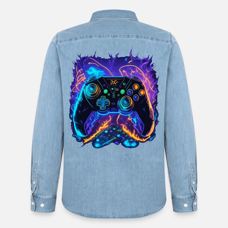 Powerful Gaming Controller Art - Männer Jeanshemd Organic von Stanley/Stella - verwaschenes Hellblau
