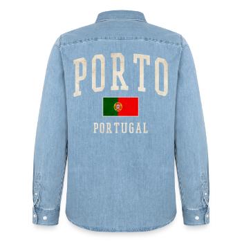 Porto Portugal Vintage Druck - Männer Jeanshemd Organic von Stanley/Stella - verwaschenes Hellblau - Hinten - AI Model Male 185 light (185cm)