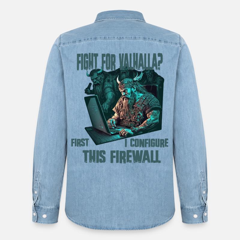 Firewall first Wikinger programmierer - Männer Jeanshemd Organic von Stanley/Stella - verwaschenes Hellblau