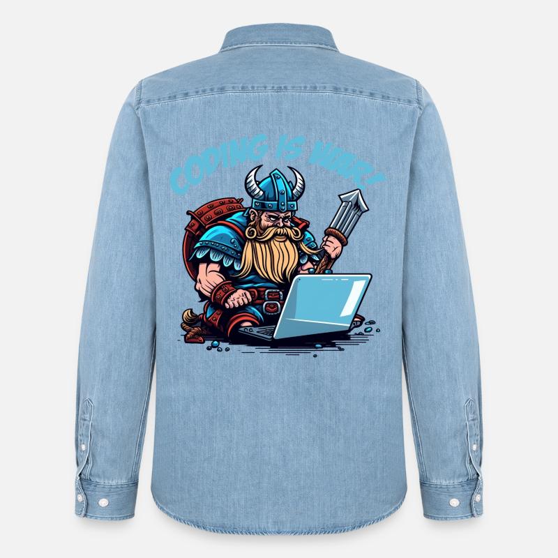 "Coding is war" Wikinger - Männer Jeanshemd Organic von Stanley/Stella - verwaschenes Hellblau