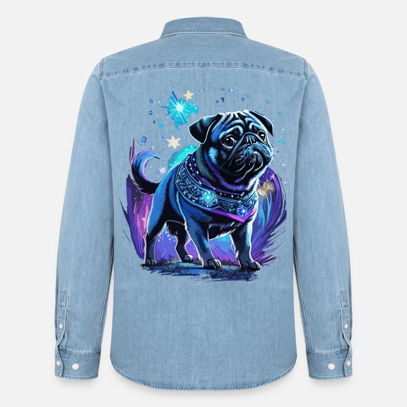Mitternachtszauber Mops Hund - Männer Jeanshemd Organic von Stanley/Stella - verwaschenes Hellblau