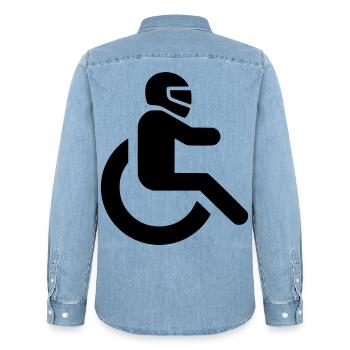 Rollstuhlfahrer mit Helm für WCMX-Rolle* - Männer Jeanshemd Organic von Stanley/Stella - verwaschenes Hellblau - Hinten - AI Model Male 185 light (185cm)