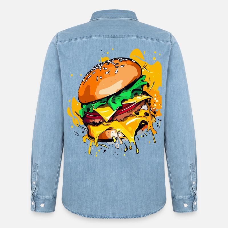 Extra Käse Burger Cheeseburge - Männer Jeanshemd Organic von Stanley/Stella - verwaschenes Hellblau