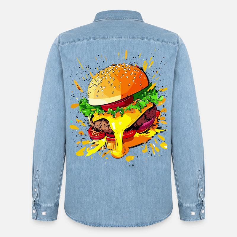 Extra Käse Burger Cheeseburger - Männer Jeanshemd Organic von Stanley/Stella - verwaschenes Hellblau