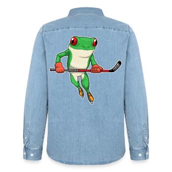 Grenouille Hockey sur glace Bâton de hockey sur glace - Chemise en denim homme bio Stanley/Stella - bleu clair délavé - Dos - AI Model Male 185 light (185cm)