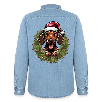 Dackel mit Weihnachtsmütze - Feiertags Shirt - Männer Jeanshemd Organic von Stanley/Stella - verwaschenes Hellblau - Hinten - AI Model Male 185 light (185cm)