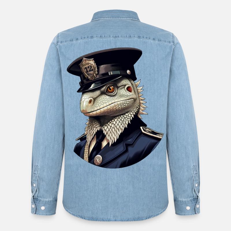 Polizei Eidechsen - Männer Jeanshemd Organic von Stanley/Stella - verwaschenes Hellblau