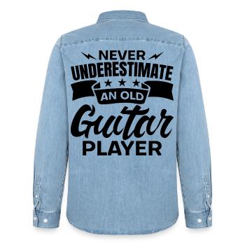 Old Guitarist - Men’s Organic Denim Shirt by Stanley/Stella - light wash - Back - AI Model Male 185 light (185cm)