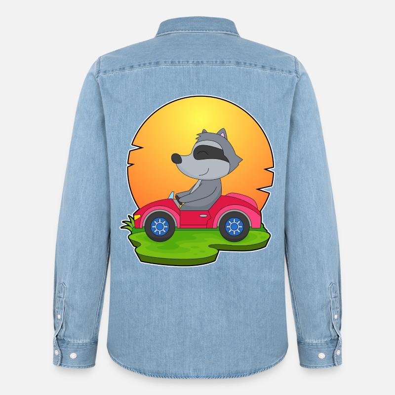 Waschbär Auto - Männer Jeanshemd Organic von Stanley/Stella - verwaschenes Hellblau
