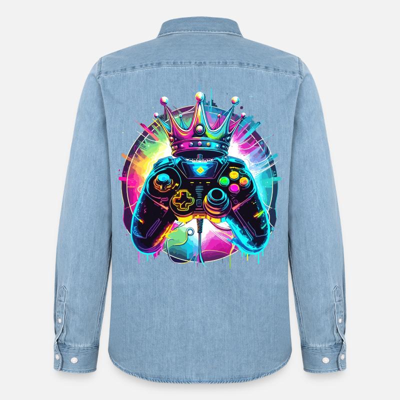 Gaming Controller mit Krone - Männer Jeanshemd Organic von Stanley/Stella - verwaschenes Hellblau
