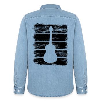 Croquis de guitare - Chemise en denim homme bio Stanley/Stella - bleu clair délavé - Dos - AI Model Male 185 light (185cm)
