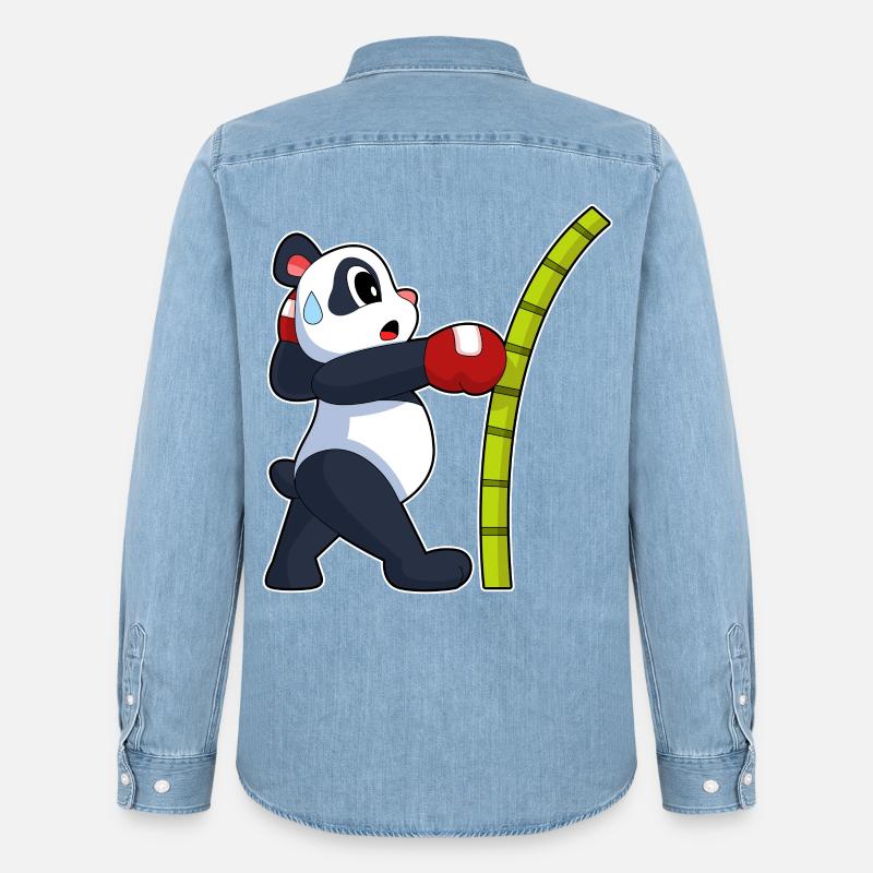 Panda Boxer Boxhandschuhe Boxen - Männer Jeanshemd Organic von Stanley/Stella - verwaschenes Hellblau