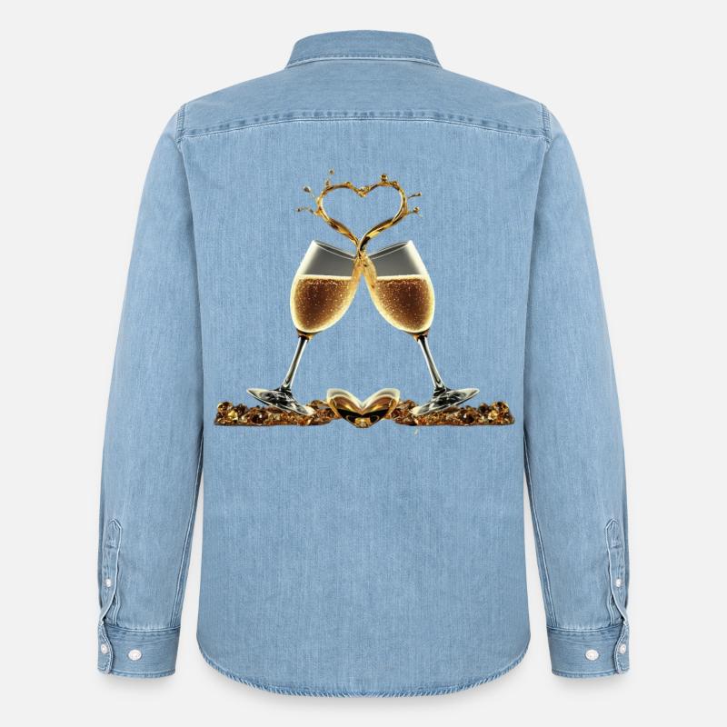Zwei Gläser bilden ein Herz / Geschenkidee - Männer Jeanshemd Organic von Stanley/Stella - verwaschenes Hellblau