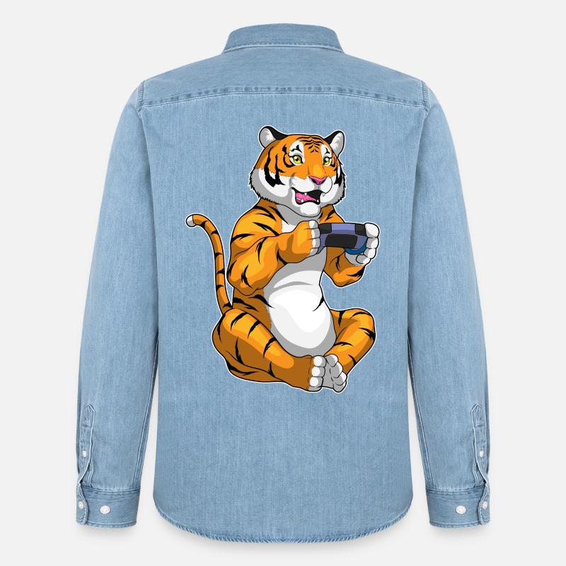Tiger Gamer Controller - Männer Jeanshemd Organic von Stanley/Stella - verwaschenes Hellblau