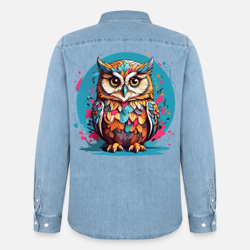 Liebenswerte Eule auf Farbklecksen - Männer Jeanshemd Organic von Stanley/Stella - verwaschenes Hellblau