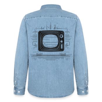 Retro TV Zeichnung - Männer Jeanshemd Organic von Stanley/Stella - verwaschenes Hellblau - Hinten - AI Model Male 185 light (185cm)