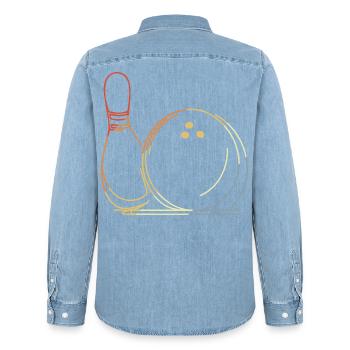 Bowlingkugel und Pin Skizze - Männer Jeanshemd Organic von Stanley/Stella - verwaschenes Hellblau - Hinten - AI Model Male 185 light (185cm)