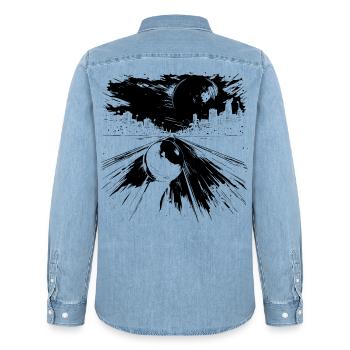 Bowling - Men’s Organic Denim Shirt by Stanley/Stella - light wash - Back - AI Model Male 185 light (185cm)