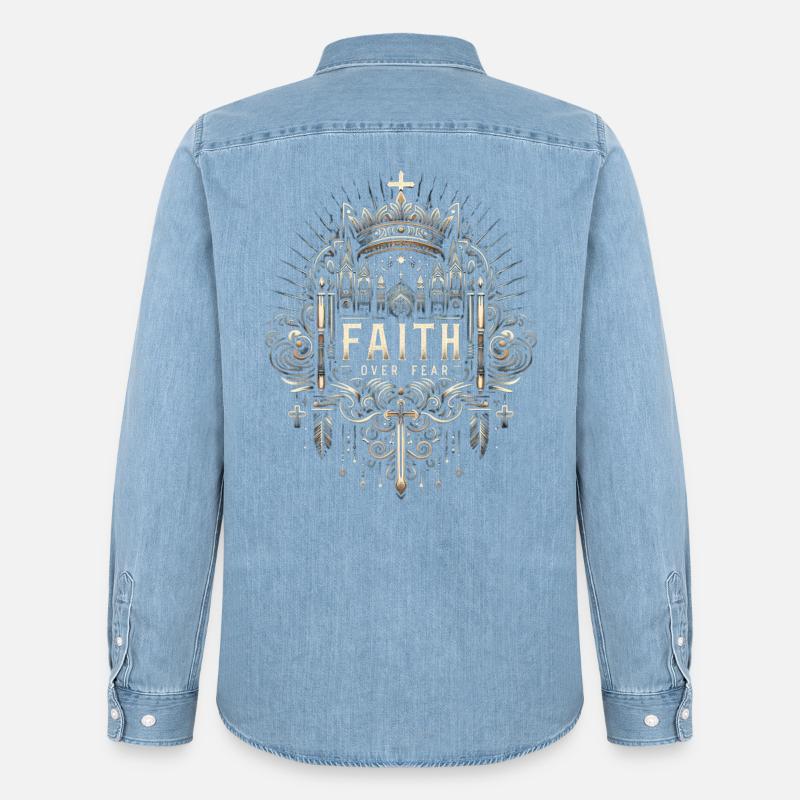 Glaube über Angst – Gothic Krone - Männer Jeanshemd Organic von Stanley/Stella - verwaschenes Hellblau