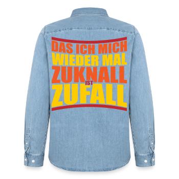 Zuknall Zufall saufen feiern | Farben änderbar - Männer Jeanshemd Organic von Stanley/Stella - verwaschenes Hellblau - Hinten - AI Model Male 185 light (185cm)