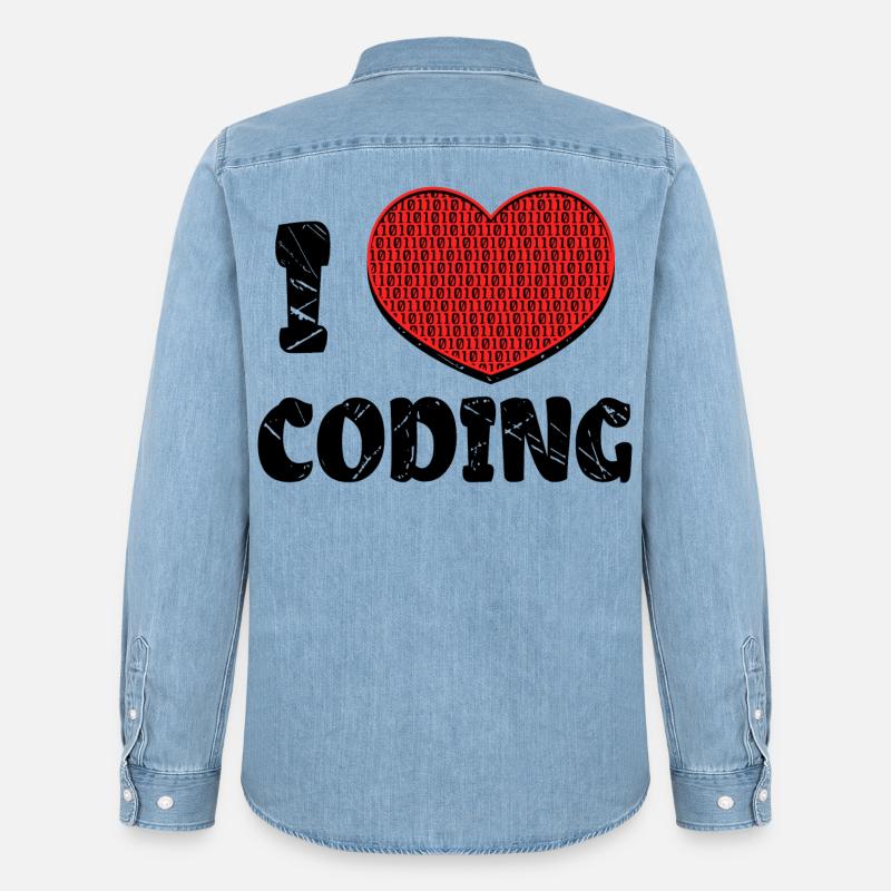 Script de code Debug Heart Statement - Chemise en denim homme bio Stanley/Stella - bleu clair délavé