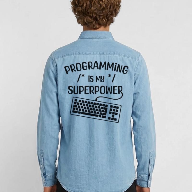Computer Freak Statement Developer Programmer Men’s Organic Denim Shirt by Stanley/Stella