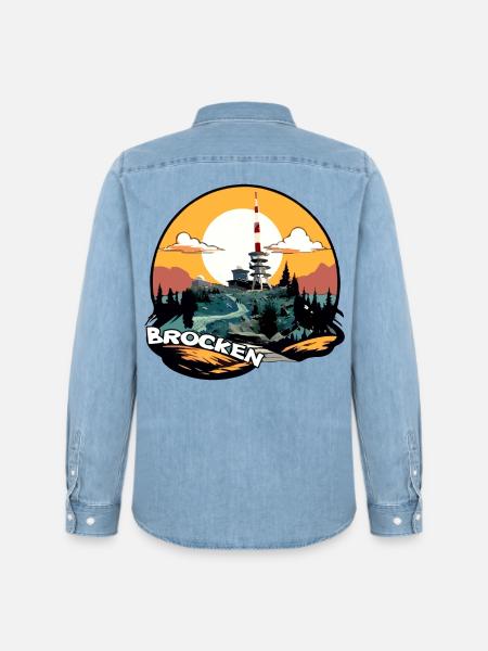 Brocken | Brocken im Harz | Brocken Sendeturm - Männer Jeanshemd Organic von Stanley/Stella - verwaschenes Hellblau