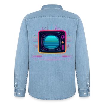 TV 80s Look - Men’s Organic Denim Shirt by Stanley/Stella - light wash - Back - AI Model Male 185 light (185cm)