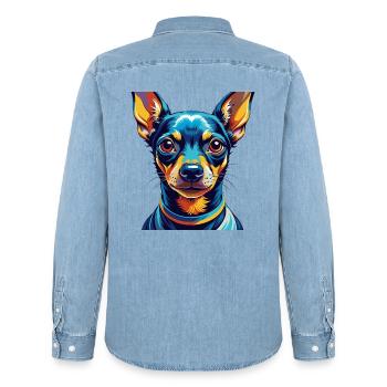 Miniatur Pinscher Hunderasse Cartoon Kawaii - Männer Jeanshemd Organic von Stanley/Stella - verwaschenes Hellblau - Hinten - AI Model Male 185 light (185cm)
