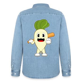 Radis Baseball Batte de Baseball - Chemise en denim homme bio Stanley/Stella - bleu clair délavé - Dos - AI Model Male 185 light (185cm)