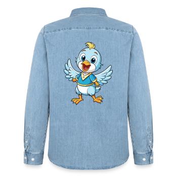 Taube Niedliche Zeichentrickfigur Kawaii Clipart - Männer Jeanshemd Organic von Stanley/Stella - verwaschenes Hellblau - Hinten - AI Model Male 185 light (185cm)