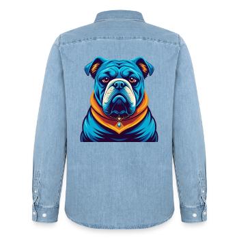 Bulldog Colorful Kawaii Cartoon Character Clipart - Men’s Organic Denim Shirt by Stanley/Stella - light wash - Back - AI Model Male 185 light (185cm)