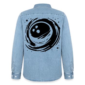 Graphiques de bowling - Chemise en denim homme bio Stanley/Stella - bleu clair délavé - Dos - AI Model Male 185 light (185cm)