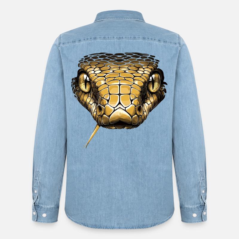 Schlange Python Kobra Mamba Klapperschlange Snake - Männer Jeanshemd Organic von Stanley/Stella - verwaschenes Hellblau