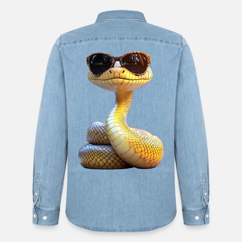 Schlange Python Kobra Mamba Klapperschlange Snake - Männer Jeanshemd Organic von Stanley/Stella - verwaschenes Hellblau