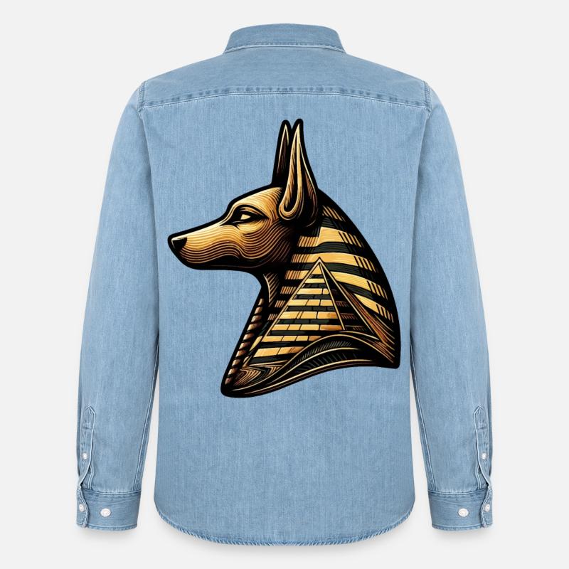 Anubis | Wächter der Gräber Ägypten - Männer Jeanshemd Organic von Stanley/Stella - verwaschenes Hellblau