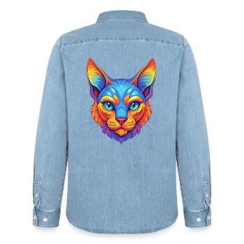 German Rex Katzenrasse Cartoon Kawaii Tier Haustier - Männer Jeanshemd Organic von Stanley/Stella - verwaschenes Hellblau - Hinten - AI Model Male 185 light (185cm)