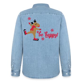 Noël drôle - Chemise en denim homme bio Stanley/Stella - bleu clair délavé - Dos - AI Model Male 185 light (185cm)
