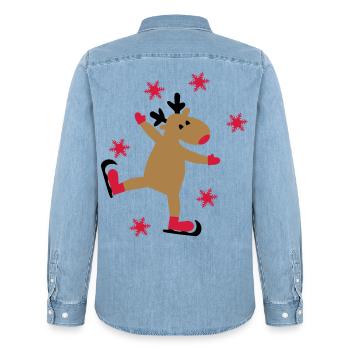 Lustiger Elch zu Weihnachten - Männer Jeanshemd Organic von Stanley/Stella - verwaschenes Hellblau - Hinten - AI Model Male 185 light (185cm)