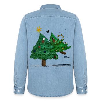 Niedliche Weihnachtsbäume - Männer Jeanshemd Organic von Stanley/Stella - verwaschenes Hellblau - Hinten - AI Model Male 185 light (185cm)