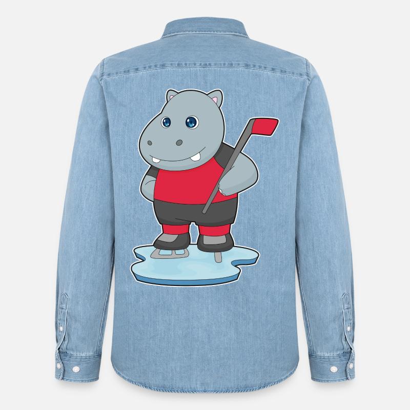 Nilpferd Eishockey Eishockeyschläger - Männer Jeanshemd Organic von Stanley/Stella - verwaschenes Hellblau