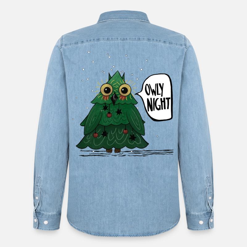 Owly Christmas Night Weihnachtsbaum Eule - Männer Jeanshemd Organic von Stanley/Stella - verwaschenes Hellblau