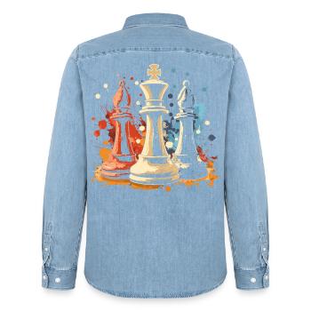 Chess Bishop and King Graffiti - Men’s Organic Denim Shirt by Stanley/Stella - light wash - Back - AI Model Male 185 light (185cm)
