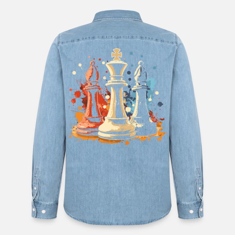 Schach Läufer und König Graffiti - Männer Jeanshemd Organic von Stanley/Stella - verwaschenes Hellblau