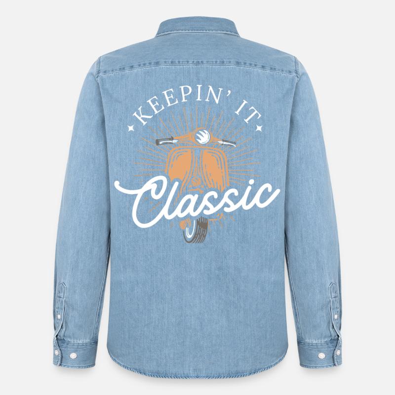 Keepin’ It Classic – Retro Motorroller - Männer Jeanshemd Organic von Stanley/Stella - verwaschenes Hellblau